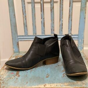 Tory Burch Black Leather Ankle Booties with Low Wood Heel